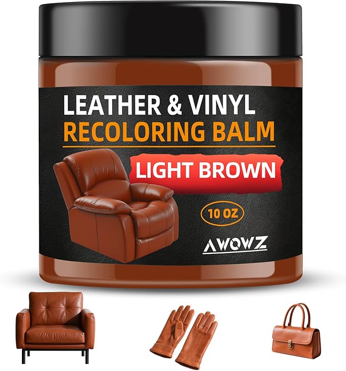 Leather Recoloring Balm - Scratch Repair & Color Restore Kit for Faded Leather, Couch & Car Seats - 10OZ Leather Restorer Balm for Furniture, Auto Interior, Vinyl, Accessories (Light Brown-Tan)