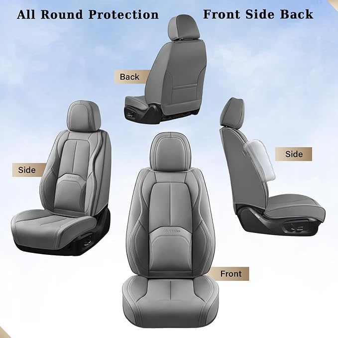 Coverado Seat Covers, Car Seat Covers Front Seats, Premium Nappa Leather Seat Covers for Cars, Waterproof Car Seat Protector with Lumbar Support, Front Seat Covers Universal Fit for Most Cars (Gray)