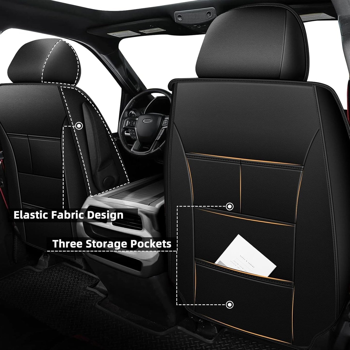 Seat Covers Fit for Honda Ridgeline 2006-2024 2025: Crew Cab 5 Seats Car Seat Covers Faux Leather Truck Pickup Seat Cushion Protector - Front Seats with Armrests(Full Set, Redline)