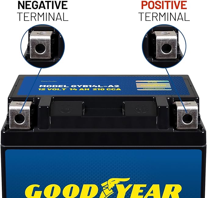 Goodyear GYB14L-A2-12 Volt 14 AH, 210 CCA, Rechargeable High-Performance, Maintenance Free, SLA - AGM Battery for Motorcycle, ATV, UTV, Scooter, Snowmobile, Motorbike and more!