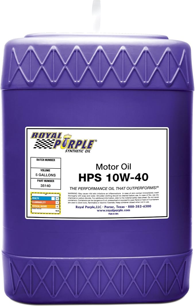 Royal Purple 35140 HPS 10W-40 High Performance Street Synthetic Motor Oil with Synerlec - 5 Gallon