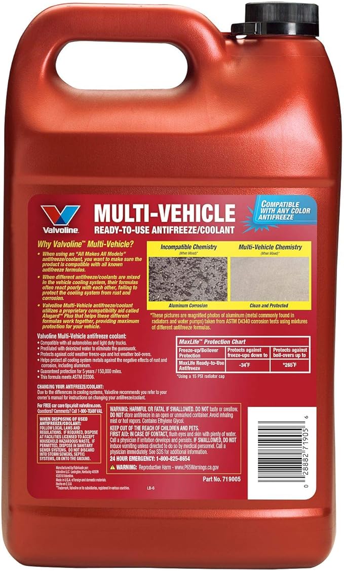 Valvoline Multi-Vehicle 50/50 Prediluted Ready-to-Use Antifreeze/Coolant 1 GA, Case of 6