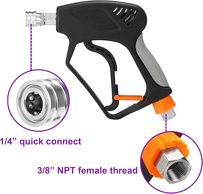 PWACCS Pressure Washer Gun with Swivel, Short Power Washer Gun with 3/8” Quick Connector, M22 14mm /15mm Fitting, 5 Pressure Washer Nozzle Tips with Holder, 5000 PSI Black