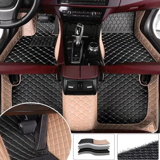 Customized Personalized car Floor mats, All-Weather Luxury car Floor mats, Waterproof and Anti Slip Leather car Floor mat Lining, 95% Customized car, Truck, and SUV Floor mats (Edge Beige)