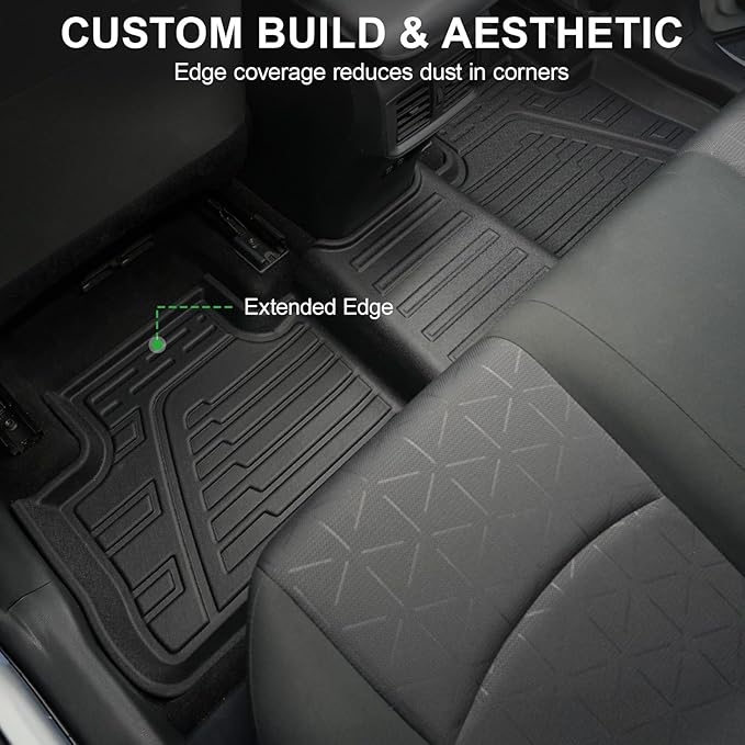 Car Floor Mats Custom Fit for Toyota RAV4 2025 2024-2019 (Include Gas & Hybrid), Door Sill Guards Accessories, All Weather TPE Front and 2nd Row Black Automotive Liners for RAV 4