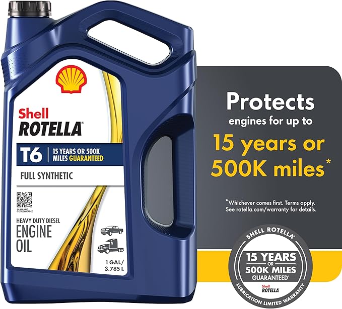 Shell Rotella T6 Full Synthetic 15W-40 Diesel Engine Oil, 1 Gallon