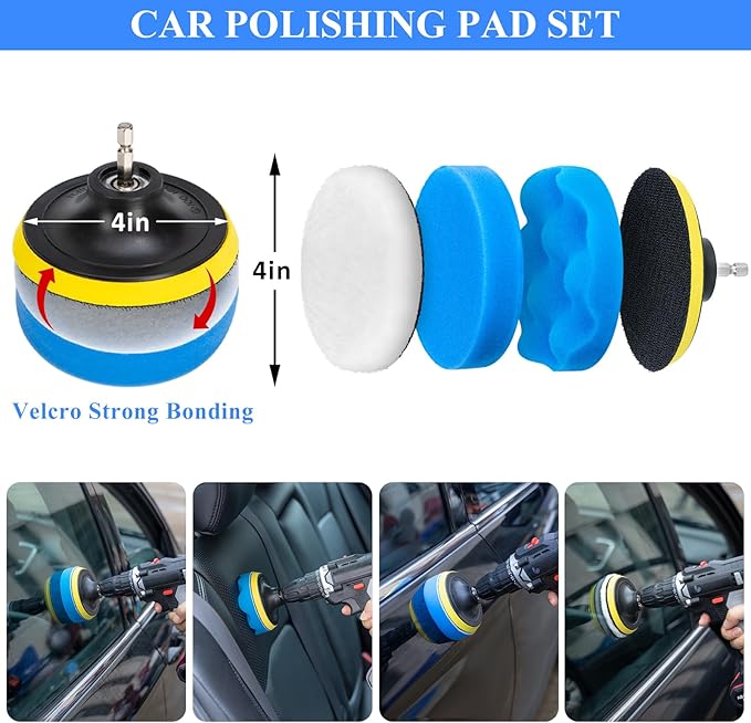 AUTODECO 31Pcs Car Detailing Brush Set, Car Detailing Kit, Auto Detailing Drill Brush Set, Car Detailing Brushes, Car Wash Cleaning Tools Kit for Interior, Exterior, Wheels, Blue