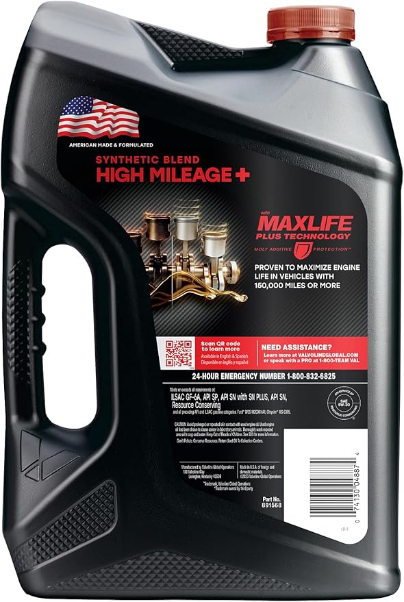 Valvoline High Mileage 150K with Maxlife Plus Technology Motor Oil SAE 5W-30 5 QT, Case of 3