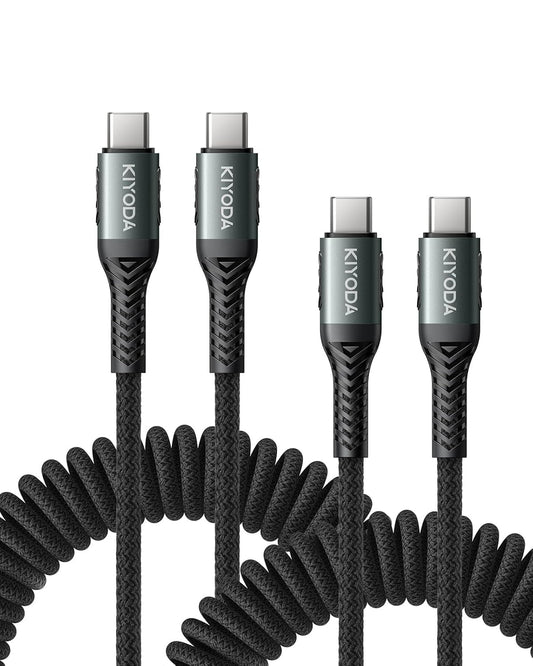 USB C to USB C Cable Coiled 6FT 2Pack, Braided Type C Charger for Car 66W Fast Charging Cord Compatible with iPhone 16 15, iPad, Samsung Galaxy, Google Pixel, Moto, LG, TCL Phones