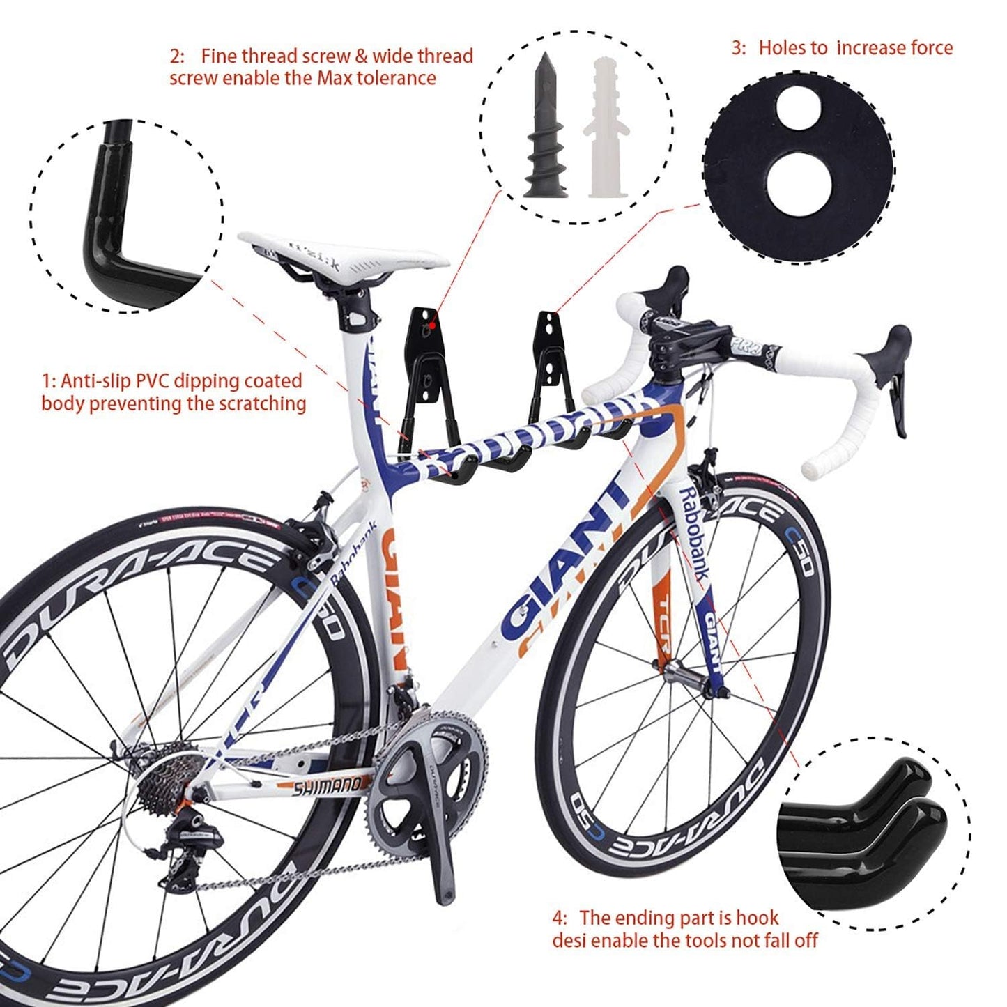 3-H Heavy Duty Garage Hooks [8 Pack] - 3-Round Welding Tech Holds 22lbs More - Thickened Steel Wall Mount for Ladders, Tools & Storage - Rustproof Utility Hardware