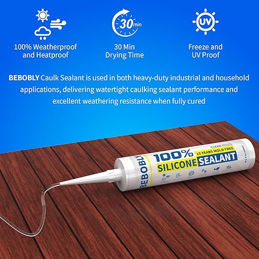 Silicone Caulk & Sealant Clear, 100% Waterproof Silicone Sealant, Shrink & Crack Proof, Silicone Caulking for Kitchen, Bathroom, RV, Interior & Exterior Use, 10.2 FL. OZ/300ML, 4 Pack