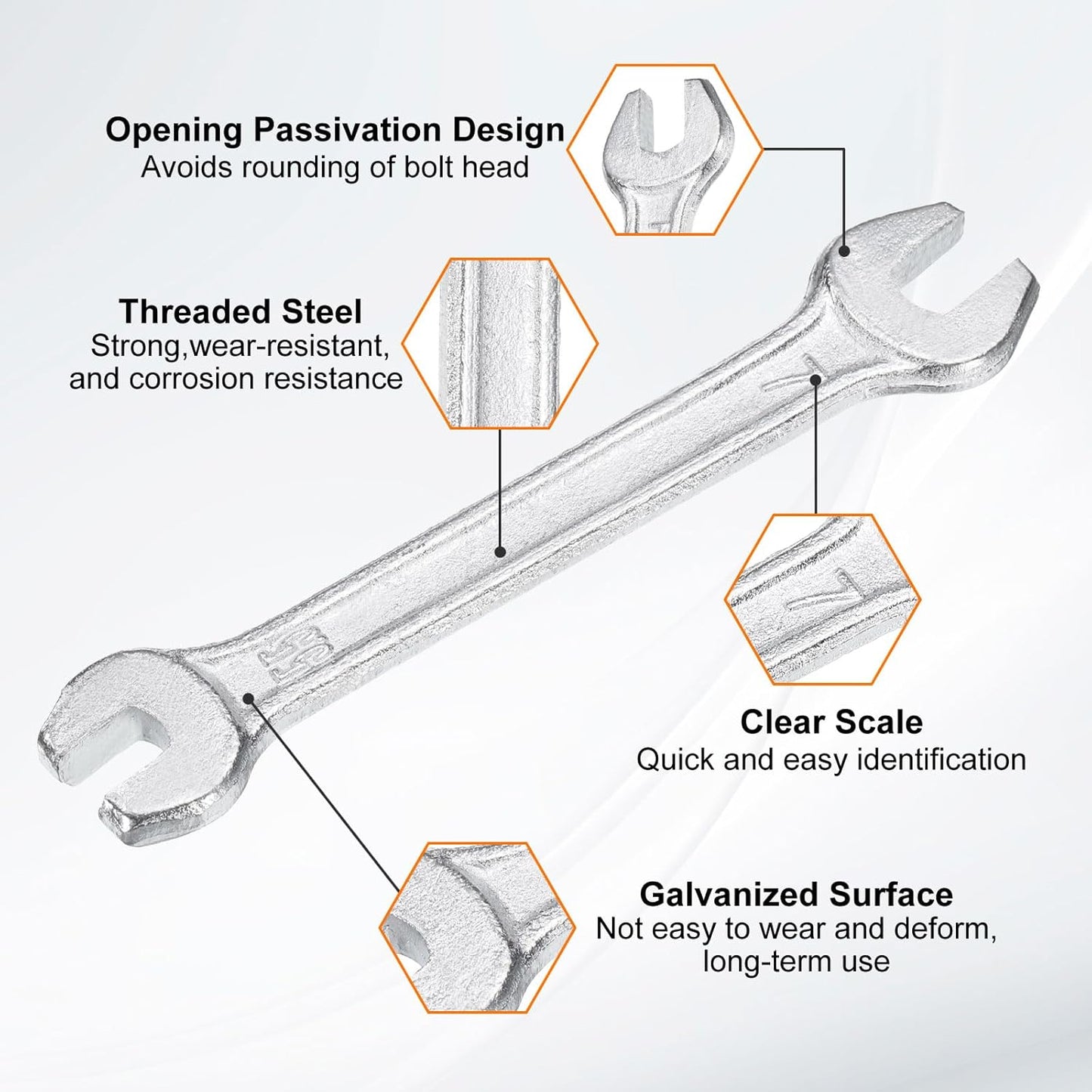 HARFINGTON 5pcs Double Open End Wrench 5.5mm x 7mm Metric 15 Degree Offset Angle Small Flat Head Wrench Galvanizing Open Ended Spanner for Automotive Repair Furniture Assembly