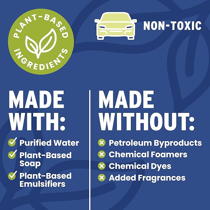 Biodegradable Car Wash, Non-Toxic, Low-Foam, Environmentally-Friendly Plant-based Concentrate, 32oz