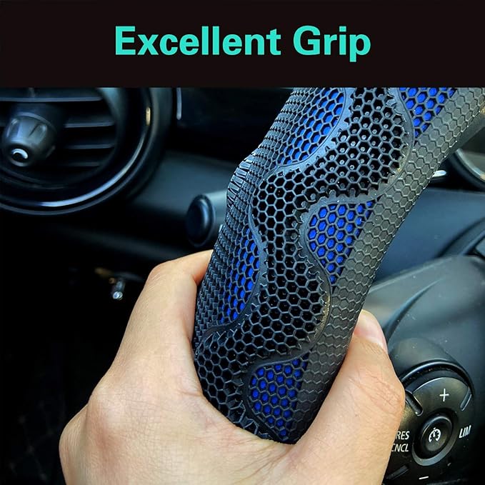PINCTROT Large Size Steering Wheel Cover Great Grip with 3D Honeycomb Anti-Slip Design, 15.5-15.75 Inch (Blue)