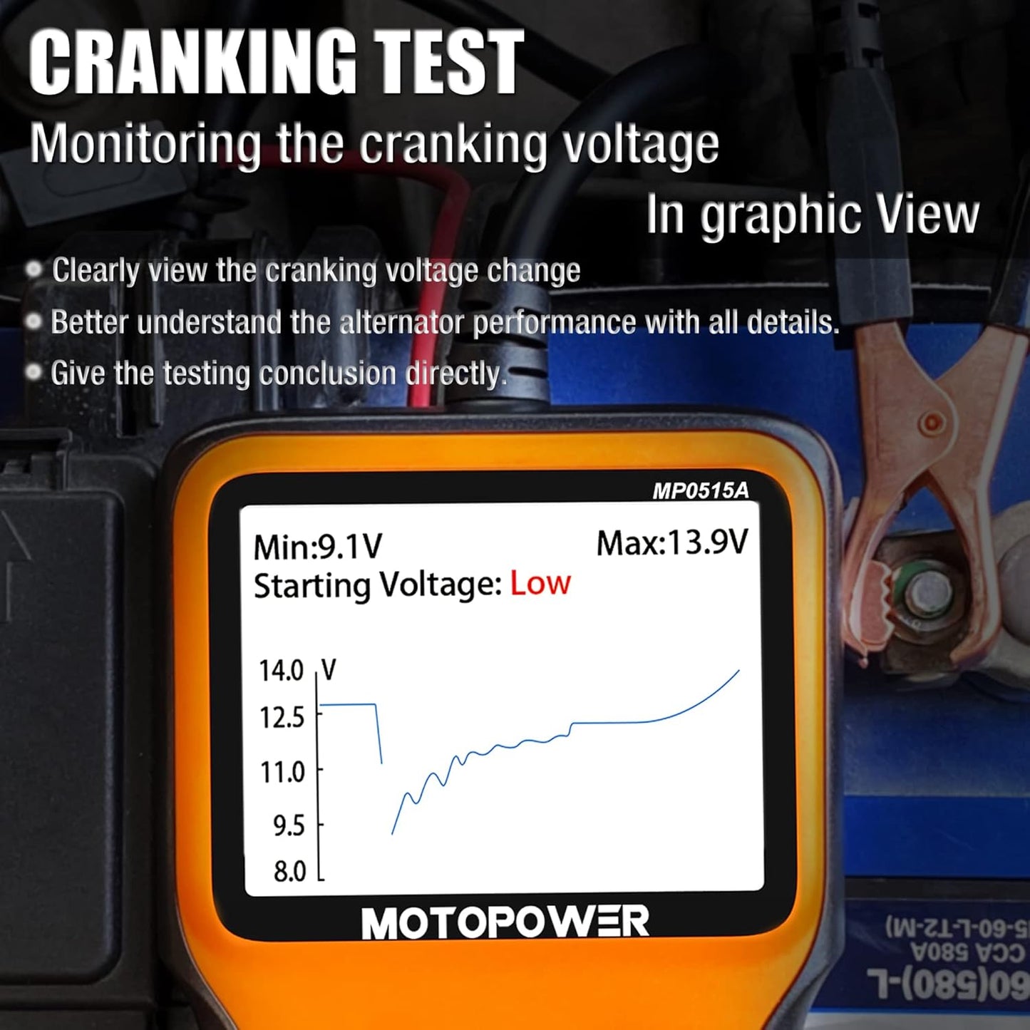 MOTOPOWER MP0515A 12V Car Battery Tester Automotive 100-2000 CCA Battery Load Tester Auto Cranking and Charging System Tester