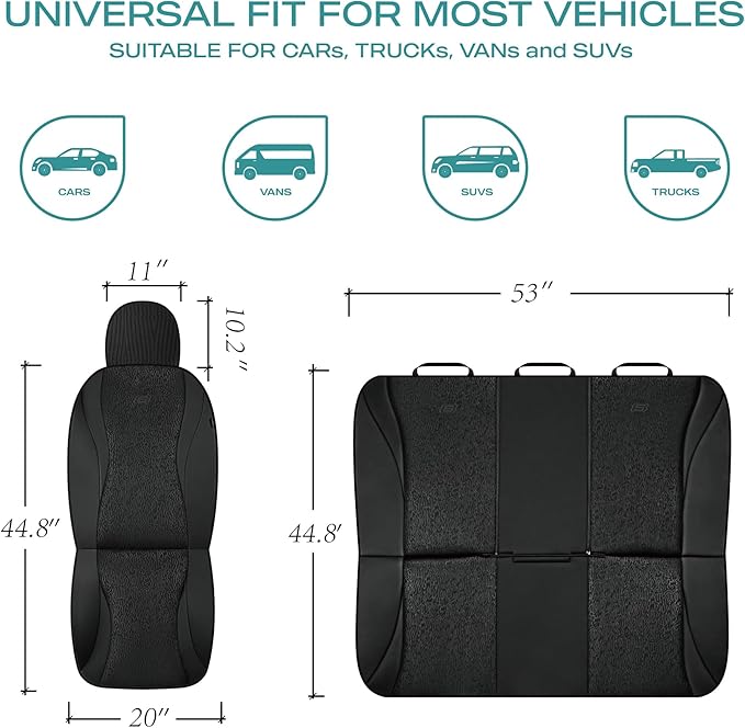 Skechers Car Seat Covers,Leather Seat Covers with GOGA Mat Technology,Waterproof Car Seat Covers Full Sets,Airbag Compatible,Comfort Universal Fit for Most Cars,Vans,Trucks,SUVs,Black