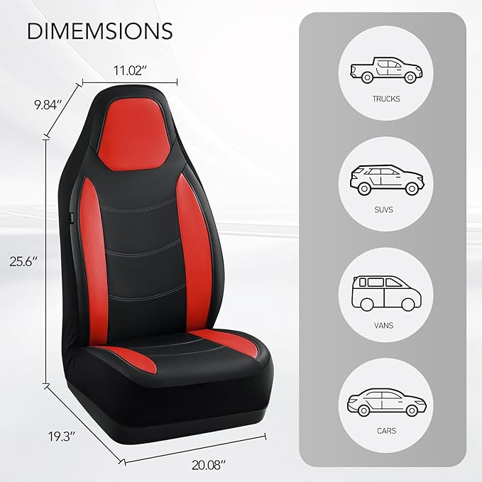 Road Comforts Car Seat Cover, Leather Seat Cover Full Set, Automotive Interior Seat Covers, Universal Fit for Most Cars, SUVs, Trucks, and Vans, Airbag Compatible (Red)
