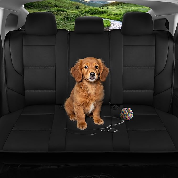 GIANT PANDA Neoprene Full Set Car Seat Covers, Leak-Proof & Waterproof Front&Rear/Back Car Seat Protector Fit 95% Cars Sedans SUV（Black）