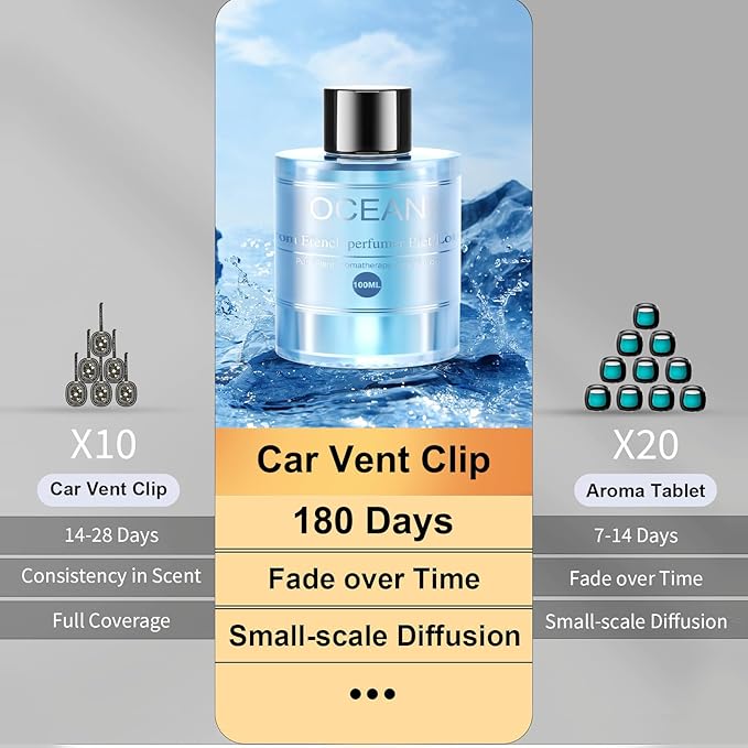 Amor Lyris Car Air Freshener Refill 3.5OZ/100ml Bottle, CO01/Dedicated Perfume Long Lasting Air Fresheners 6 Months, Car Diffuser Essential Oil Made of Natural Plant Extracts, Ocean