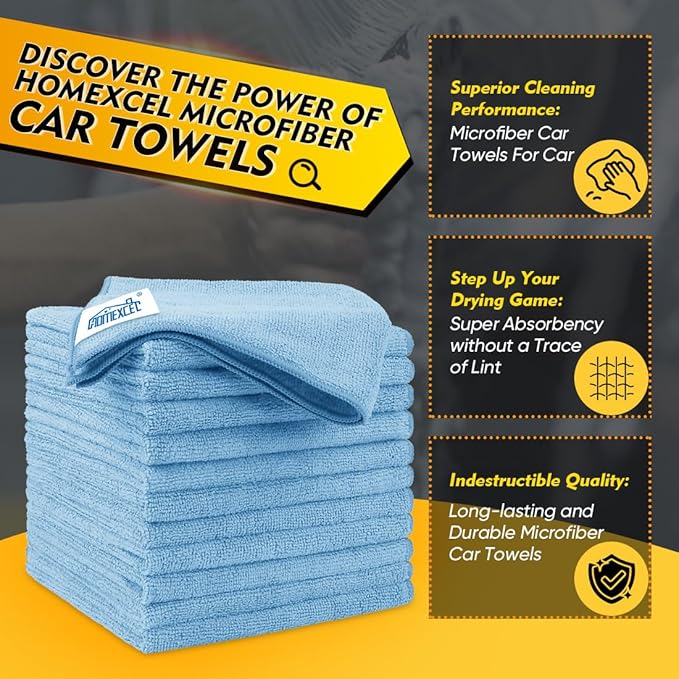 HOMEXCEL Blue Microfiber Cleaning Cloth 150 Pack, 12.5 x 12.5 inch Microfiber Towels for Cars, Ultra Absorbent Car Washing Cloth Cleaning Rags for Car Kitchen Window