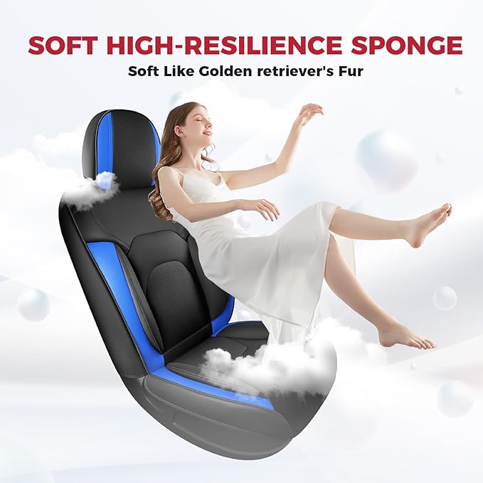 FREESOO Car Seat Covers Full Set,Waterproof Automotive Seat Covers, Leather Cars Interior Covers, Seats Protection Universal fit Babies & Adult (Black Blue)