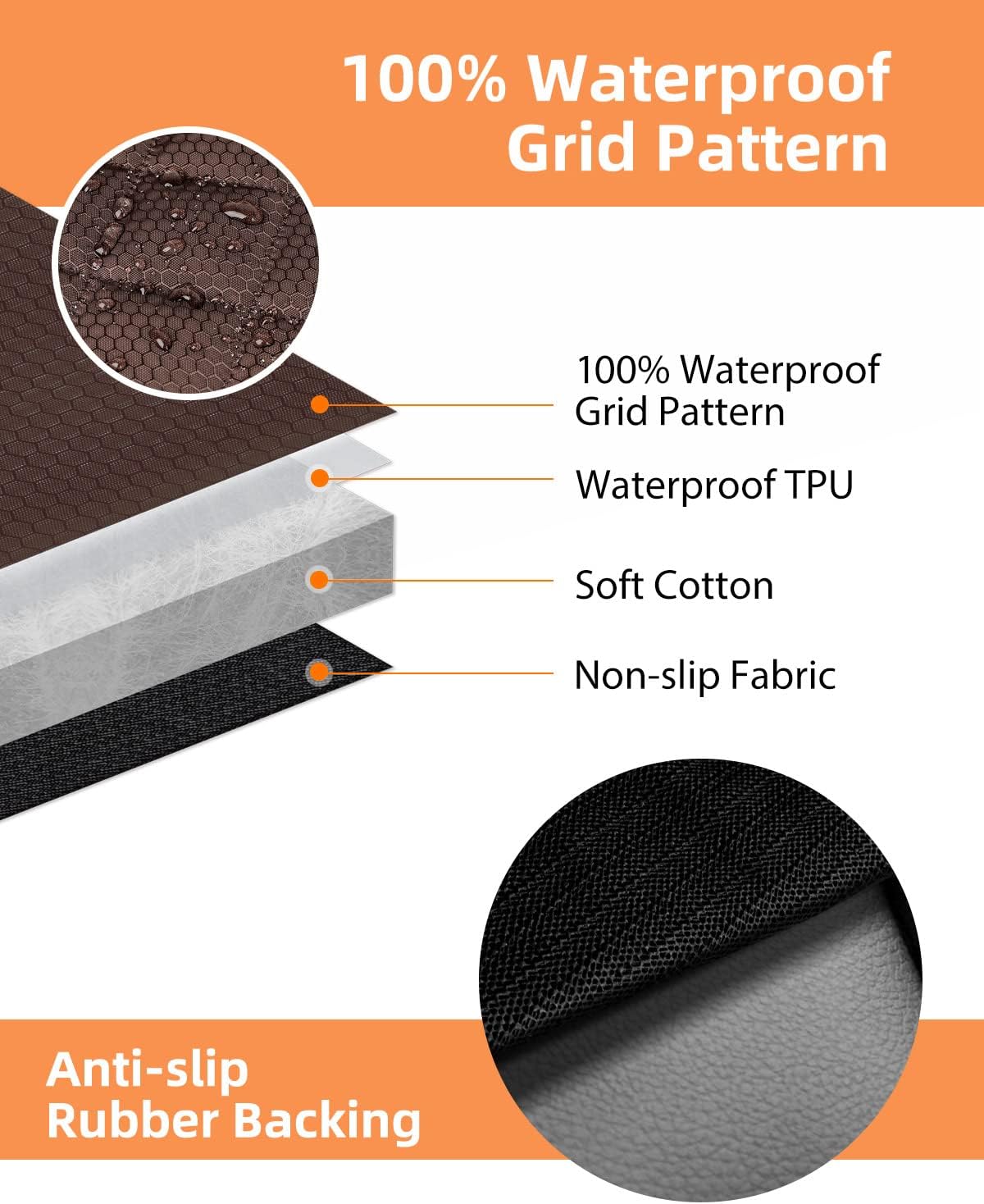 PETICON SUV Cargo Liner for Dogs, Waterproof Pet Cargo Cover Dog Seat Mat for SUVs Sedans Vans with Bumper Flap Protector, Non-Slip, Large Size Universal Fit, Brown