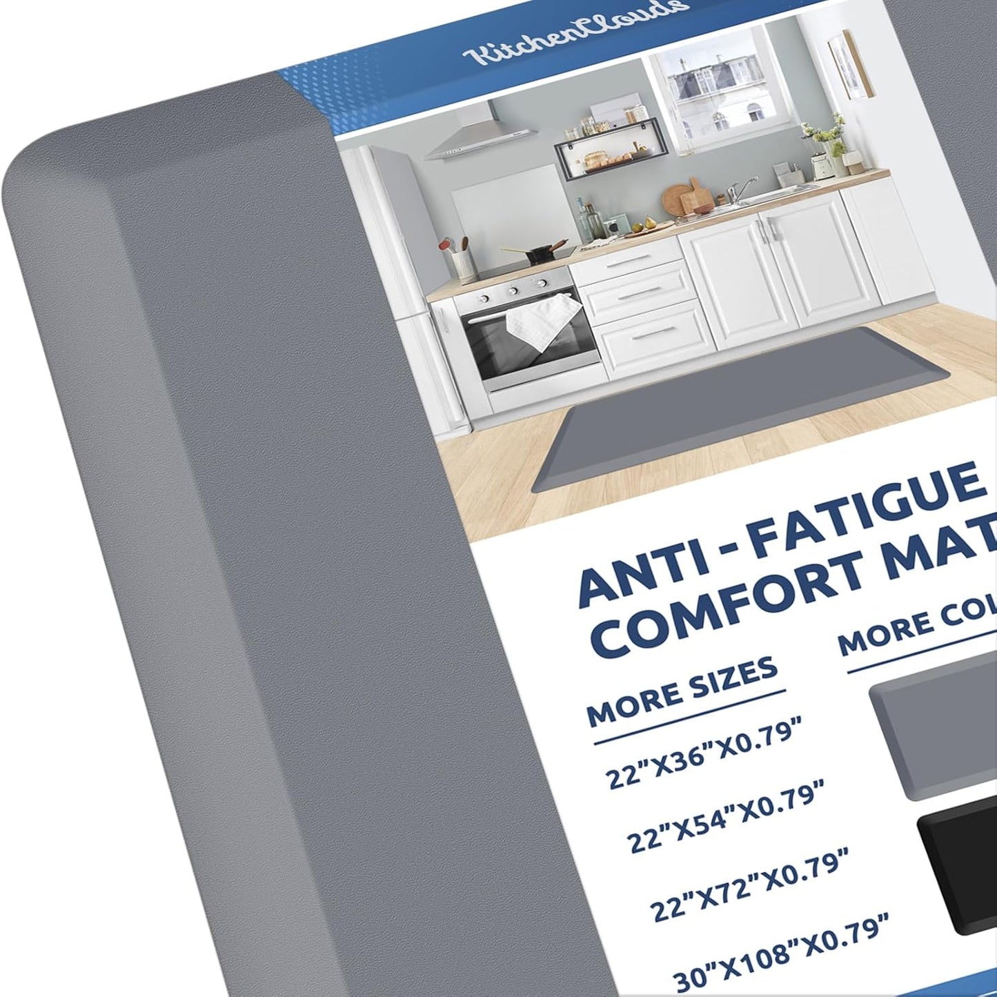 KitchenClouds Kitchen Mat Cushioned Anti Fatigue Rug 22"x54" Waterproof, Non Slip, Standing and Comfort Desk/Floor Mats for House Sink Office (Grey,0.8inch)