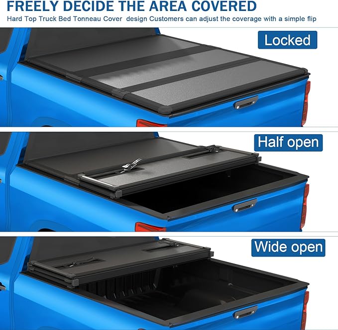 Hard Tri-Fold Truck Bed Tonneau Cover Compatible with 1988-2007 Chevy Silverado GMC Sierra 8FT Bed