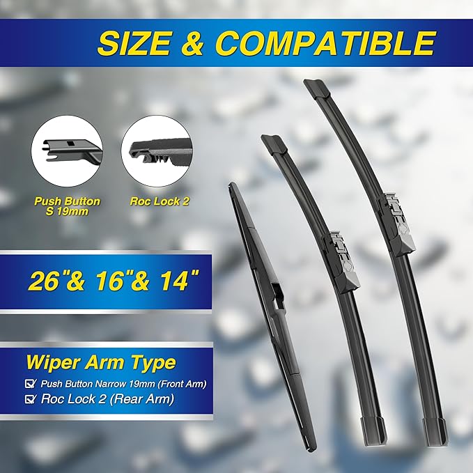 5 PLUS® Silicone Windshield Wipers Replacement for 2016 2017 2018 2019 2020 2021 2022 2023 Toyota CHR Wiper Blades(Set of 3),Automotive Replacement Windshield Wiper Blades For My Car-26"/16"/14"