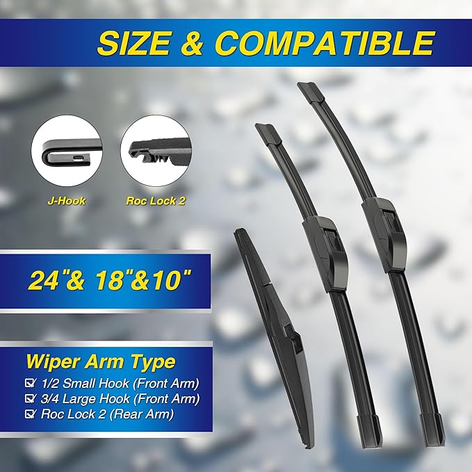 5 PLUS® Windshield Wiper Blades Replacement for 2023-2018 Jeep Compass Windshield Wipers (Pack of 3), Automotive Replacement Windshield Wiper Blades For My Car Water Repellent-24"/18"/10"