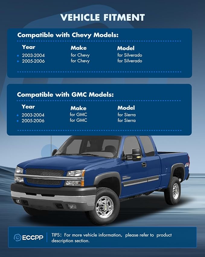 ECCPP Towing Mirrors Compatible With 2003-2006 For Chevy Silverado 2003-2006 For GMC Sierra With Power Heated Turn Signal Light switchback light on cover Back up lamp Black Texture