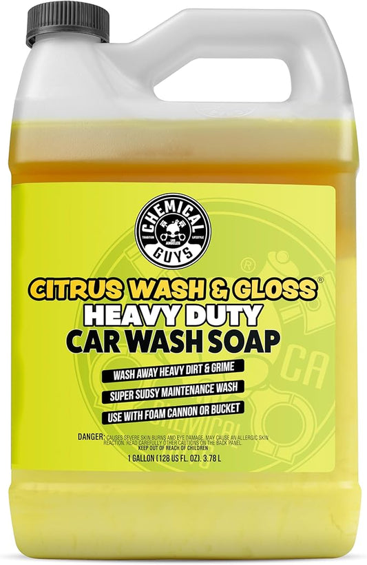 Chemical Guys Citrus Wash & Gloss Car Wash Soap – High Foaming Auto Shampoo for Foam Cannons, Guns and Buckets – Safe on Paint, Clear Coat and Wax, Enhances Gloss and Depth, 128 oz - Citrus Scent