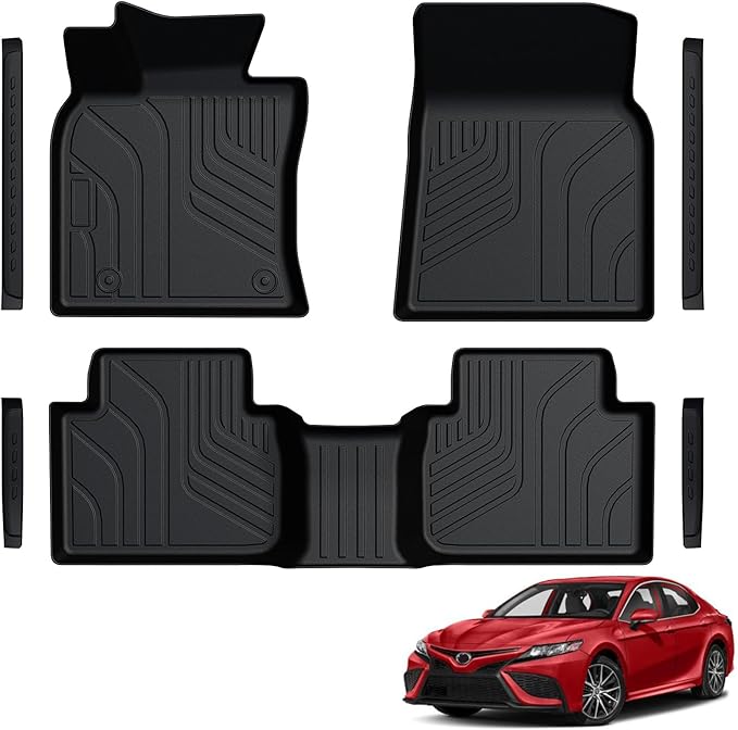 Floor Mats for 2018-2024 Toyota Camry FWD Only (Not Fit Hybrid or AWD), Rubber All Weather Protection Interior Floor Liners Door Sill Guards for Toyota Camry L/LE/SE/TRD/XLE/XSE Accessories