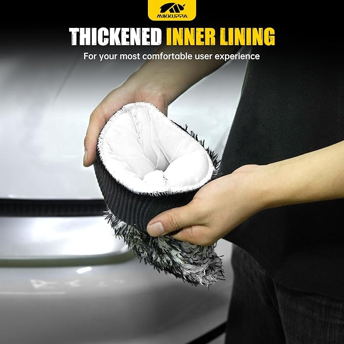 MIKKUPPA Microfiber Car Wash Mitt - Double-Sided Ultra Absorbent Scratch Free Premium Blend Glove for Car Washing Home Cleaning (Black, 2Pack, 11'' x 8'')