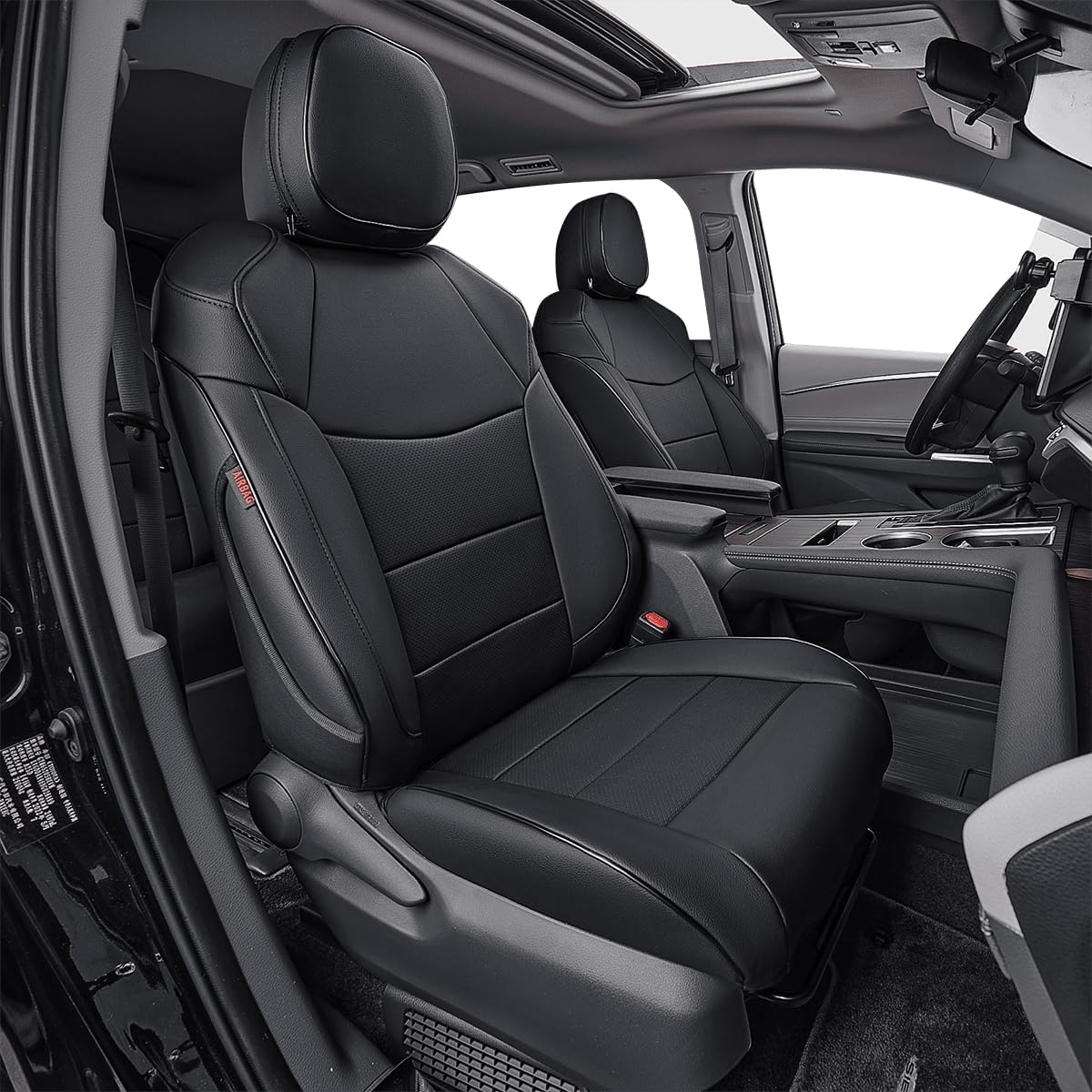 EKR Sienna Seat Covers for Toyota Sienna LE,XLE,XLE Plus 8-Passenger Seating 2021 2022 2023 2024 2025,Front Seat and Rear Seat,Black Car Seat Covers - 1st and 2nd Row Only,Leather(Black)
