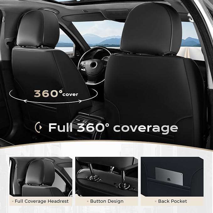 Coverado Car Seat Covers, Front Covers for Cars, Car Seat Cover Front Seats, Automotive Seat Cover, Waterproof, Leather Car Seat Cushion, Universal Interior Seat Protectors for Most Cars Black