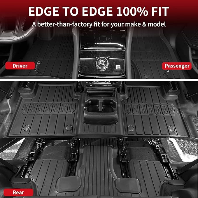 LASFIT Floor Mats for Jeep Grand Cherokee L 2021-2025 (ONLY for 6-Passengers Without Center Console) All Weather TPE Custom Fit Car Mats Floor Liners 1st & 2nd & 3th Row, Black