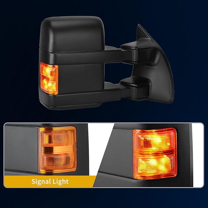 DWVO Towing Mirrors Fits 2008-2016 Ford F250/F350/F450/F550 Super Duty, Right Passenger Side Tow Mirror Power Heated, Telescoping, Folding, Turn Signal Lights