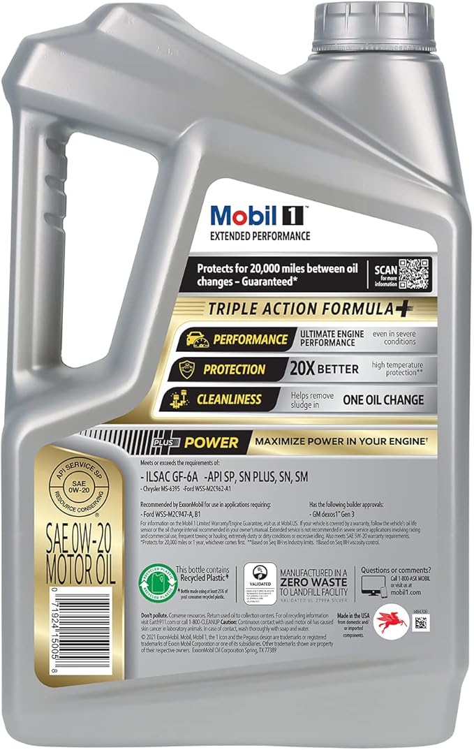 Mobil 1 Full Synthetic Motor Oil, 0W-20 | Extended Performance | 5 Quart | Pack of 2