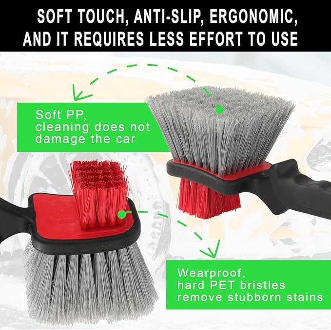 Wheel and Tire Brush for Cleaning Wheels, Tires and Rims, Car Wash Wheel Well Brush, Soft & Stiff Bristle Double Head Car Detailing Tire Scrub Cleaner Brushes