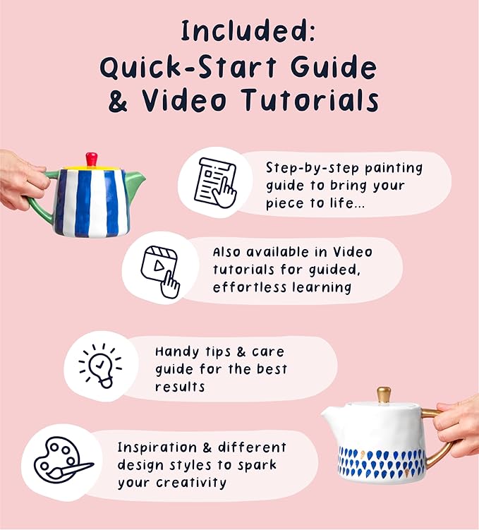 Pott’d Paintables Paint-a-Teapot Kit, DIY Pottery Painting Kit for Adults with Teapot, Paints, Brushes, Sponges, Palette and Guide, Craft Kit for Beginners, Ideal for Tea Lovers and Handmade Gifts