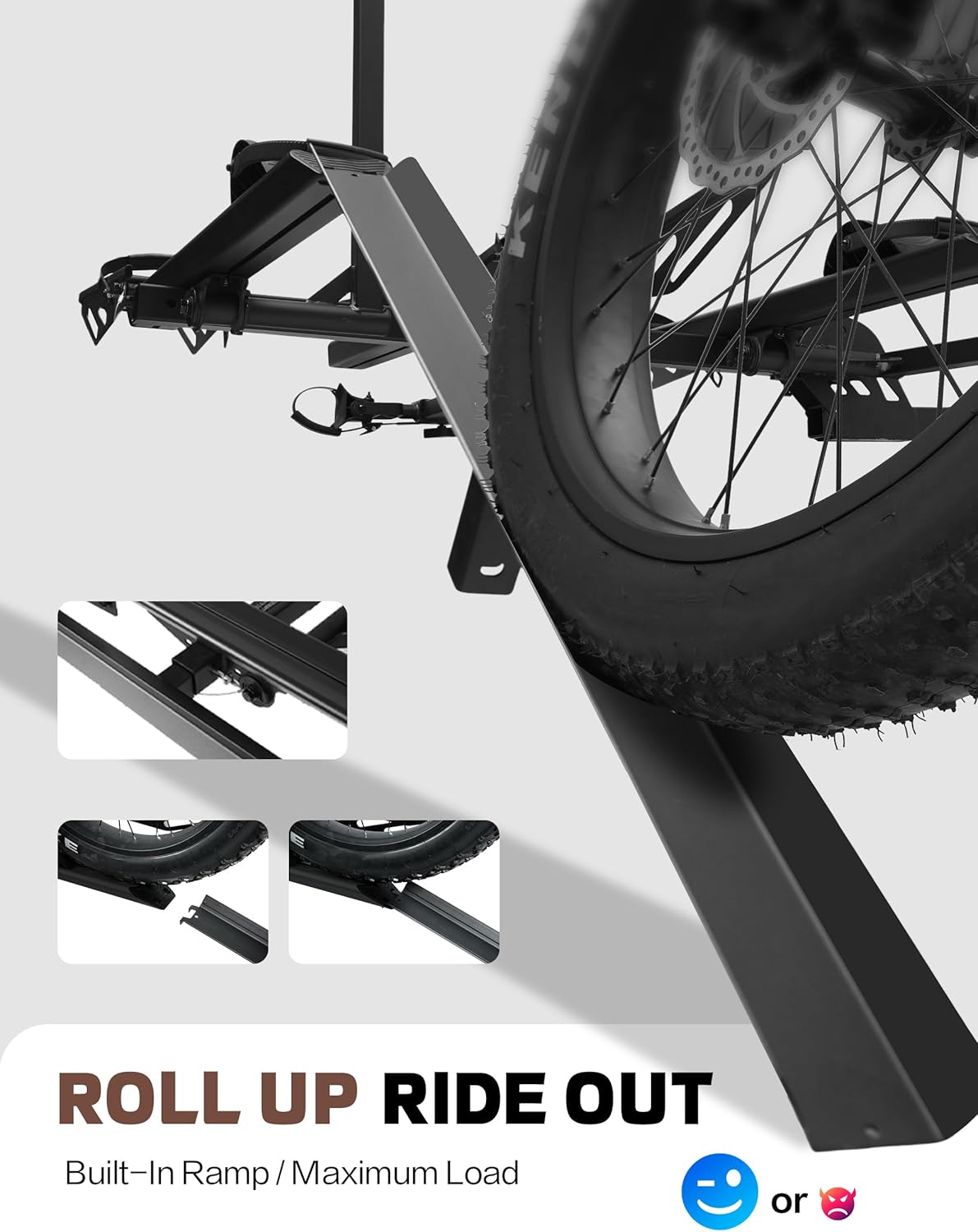 Young 250LBS. Capacity Foldable Aluminum 3-Ebike Rack with Ramp for Car SUV RV Truck Trailer and Van, Fits up to 5" Fat Tire Width and 50" Wheelbase, Ebike Carrier Rack for 2" Receiver