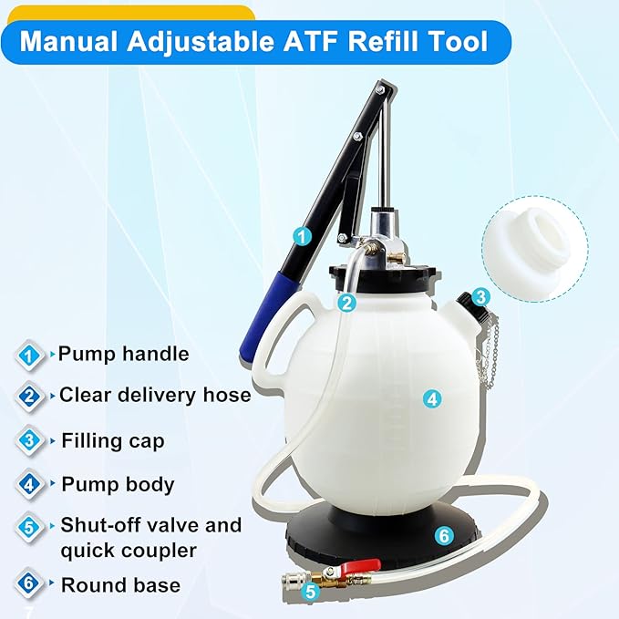 JoyFans 7.5 Liter Manual Transmission Fluid Pump, ATF Refill Fill System Dispenser Kit, Portable Automatic Oil Transfer Change Filling Tool with 15PCS ATF Adapters on Most Vehicles Cars