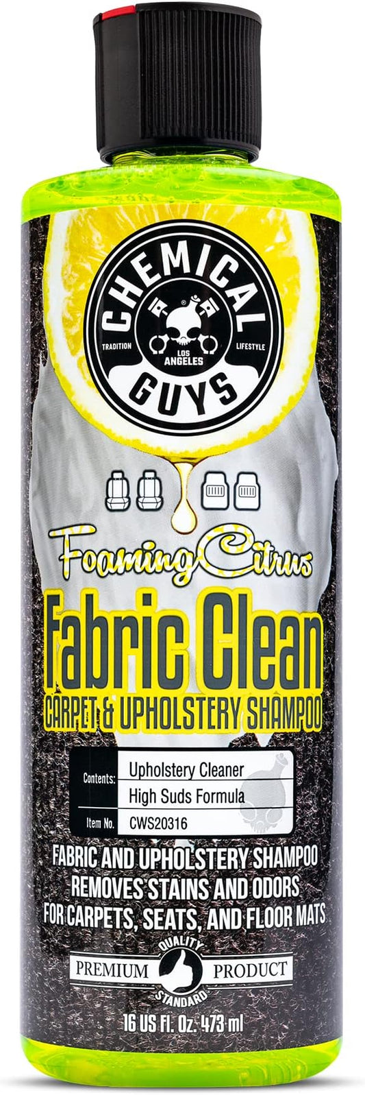 Chemical Guys Foaming Citrus Fabric Clean Carpet and Upholstery Cleaner - For Car Carpets, Seats, and Floor Mats, Safe for Cars, Home, Office, and More, Citrus Scent - 16 oz