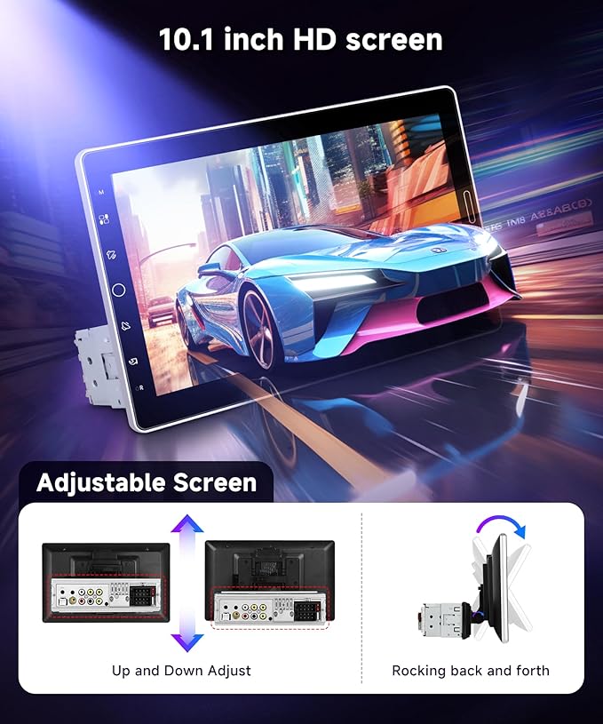 Rimoody 10.1 inch Single Din Car Stereo Wireless CarPlay Android Auto, Car Radio with Bluetooth 5.2, FM/AM/RDS, IPS Touch Screen, Car Audio Receiver Backup Camera, Mirror Link, EQ/USB,/AUX/SWC/MIC