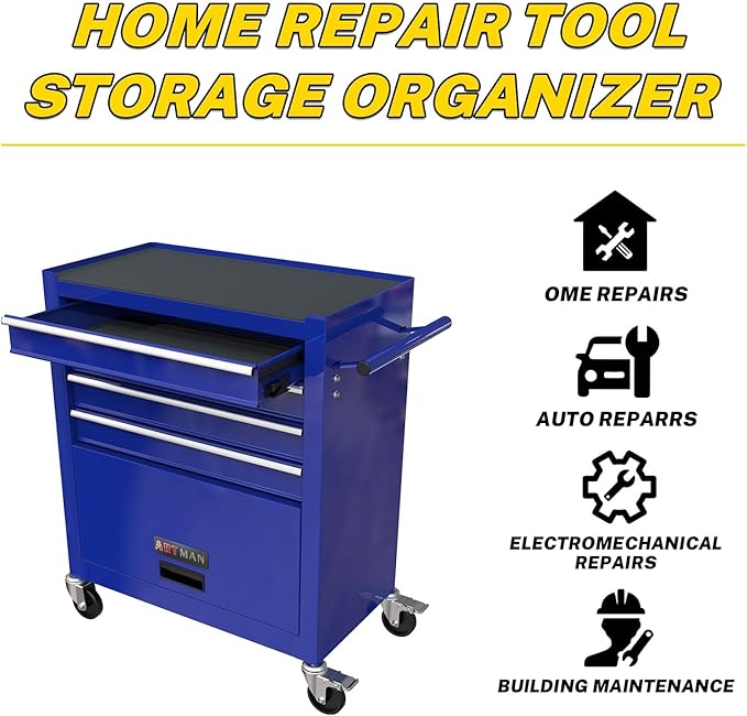 233PCS 4 Drawers Rolling Tool Box with Tool Sets, Heavy Duty Steel Garage Storage Cabinet with Lockable Wheels, Mechanic Organizer for Home, Auto, Workshop, Warehouse, Blue