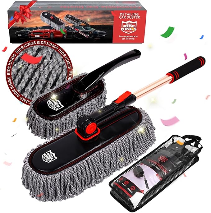Car Duster Set,Car Duster Exterior Scratch Free with Extendable Handle,Large and Small Auto Brushes Remove Dust for RV and Trucks,Microfiber Interior Brush
