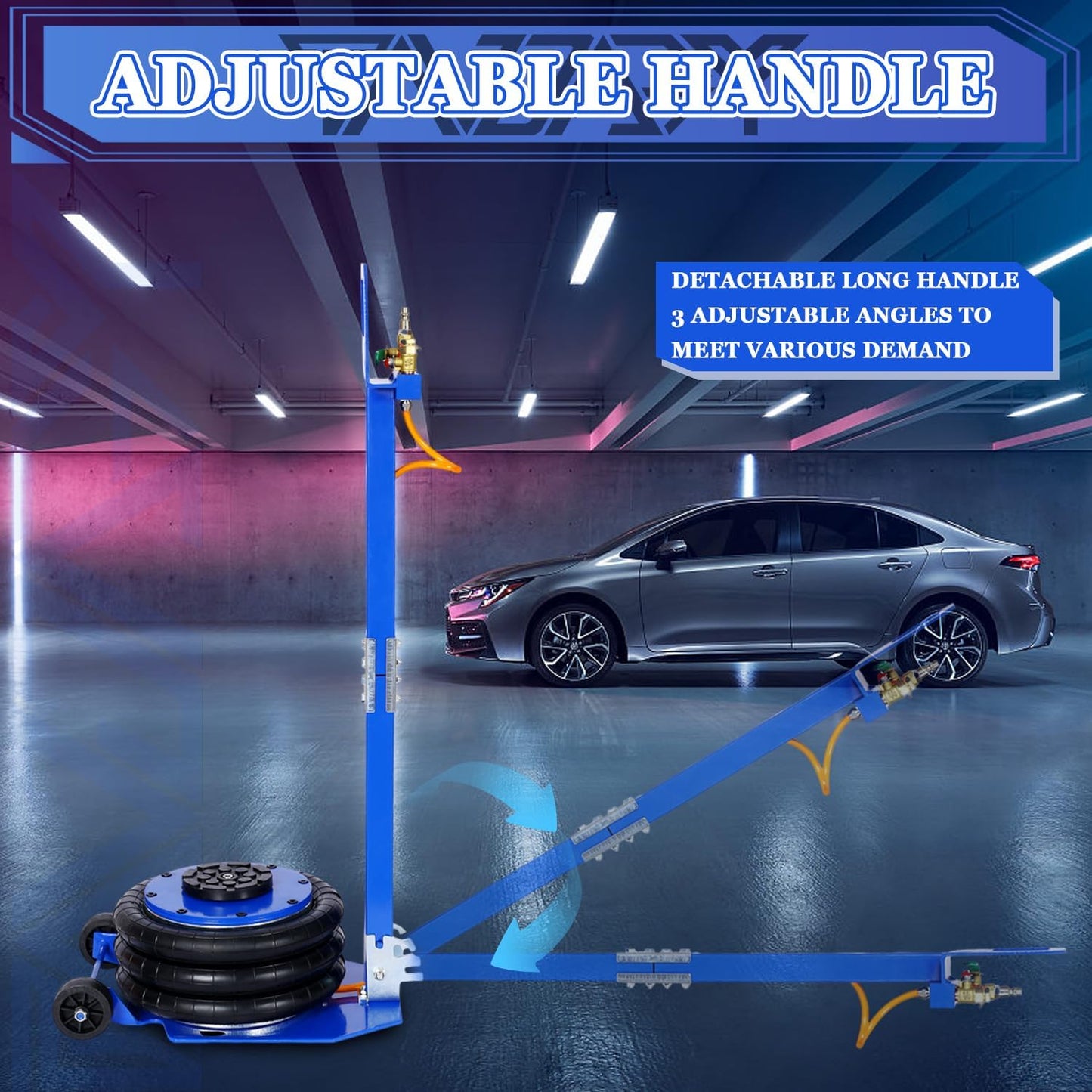 5T Triple Bag Air Jack 11000lbs Pneumatic Jack 3s Fast Lift Up 16in Airbag Jack with Adjustable Long Handle Heavy Duty Triple Air Bag Jack Lift for Cars Garage (Blue)