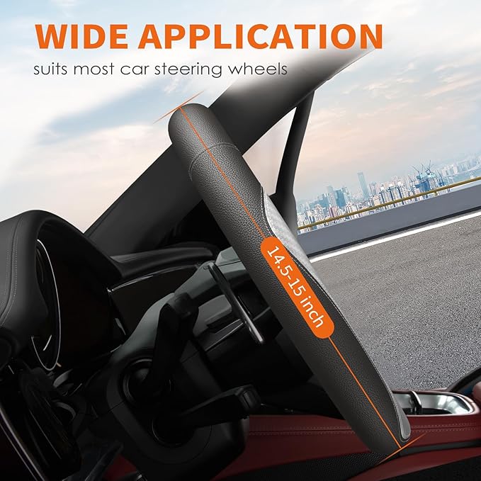 HOTOR Car Steering Wheel Cover - Universal Car Accessory for Diverse Cars, Durable Leather Cover with Anti-Slip Lining, for Steering Wheel with a Diameter of 14.5"-15", Carbon Gray