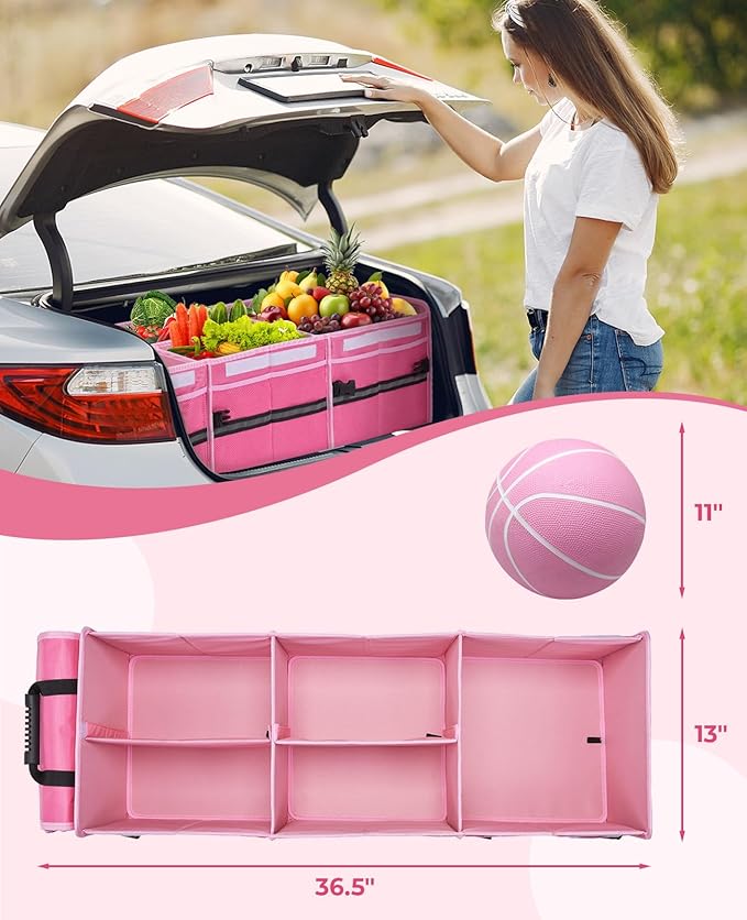 HIRALIY 4 in 1 Car Trunk Storage Organizer, Multi Compartment Foldable Trunk Storage Box with Leakproof Cooler Bag for Car Truck SUV